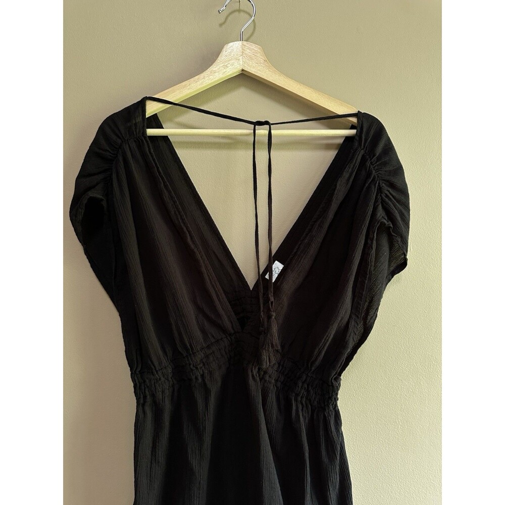 Kona Sol Sz Medium Gauzy Black 100% Cotton Dress Back Tie Swimsuit Coverup Beach - Picture 2 of 10